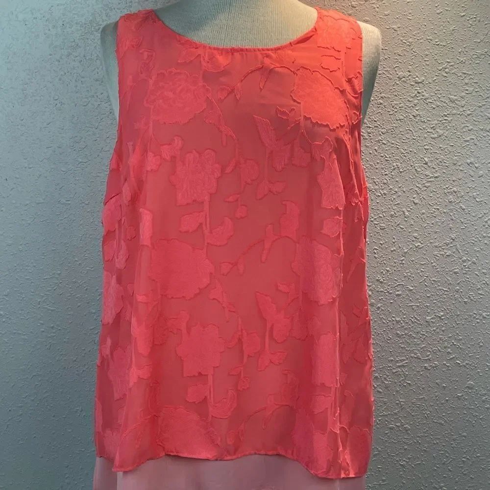 EUC Apt. 9 Womens Neon Pink Coral Floral Tank Top Size L